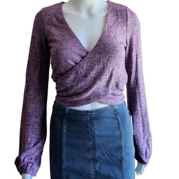 NWT LULUS Laid Back Luxury Purple Heather Knit Long Sleeve Crop Top - Picture 7 of 9